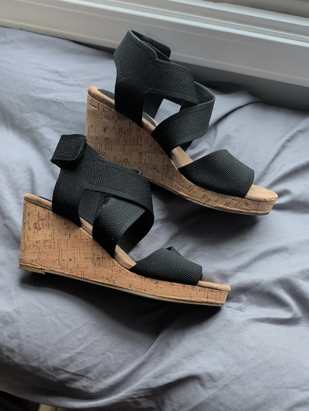 Style & Co. Black Elastic Strap Cork Wedge Sandals